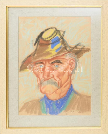 Szabó Vladimir (1905-1991): Kalapos arcképe, 1939. Pasztell, papír, jelezve jobbra lent. Üvegezett fakeretben, 47,5×31 cm / pastell on paper, signed, framed