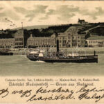 1899 (Vorläufer) Budapest II. Szent Lukács és Császár fürdő, gőzhajó. Rigler r.-t. litho (fa)