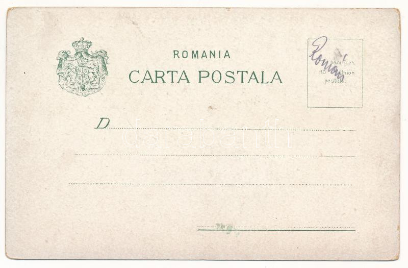 Turnu Severin, Szörényvár; Vederea Bisericei si Spitalului Grecescu dupa Dunáre / Danube river. D.R. Raducanescu Art Nouveau, floral, litho (worn corners) - Image 2