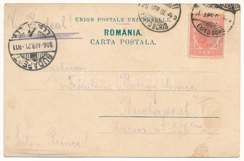 1906 Bucharest, Bukarest, Bucuresti, Bucuresci; Liceul Lazar / school, street, horse-drawn tram (fl) - Image 2