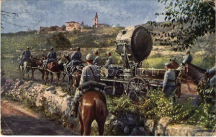 1916 Weltkrieg 1914-1916. Italienischer Kriegsschauplatz. 110 cm Scheinwerfer am Wege in die Stellung / Világháború 1914-1916. Olasz hadszíntér. 110 cm-es fényszóró útban az állás felé / WWI Austro-Hungarian K.u.K. military, soldiers