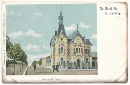 Turnu Severin, Szörényvár; Bulevardul Carol I., Vila Burileanu. Libr. D.R. Raducanescu / street, villa