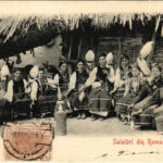 1903 Salutari din Romania / Romanian folklore, spinning women (EK)