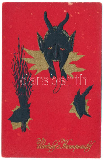 1921 Üdvözlet a Krampusztól! Dombornyomott / Krampus greeting, embossed. K. Ph. W. II. 42. (EK)
