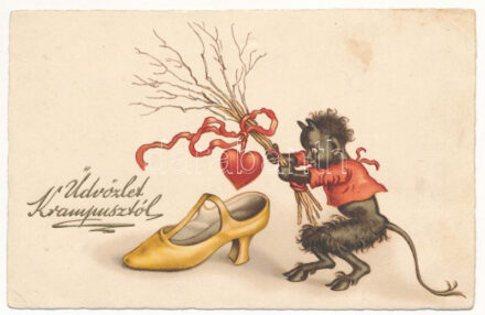 1930 Üdvözlet a Krampusztól! / Krampus. litho (szakadás / tear)