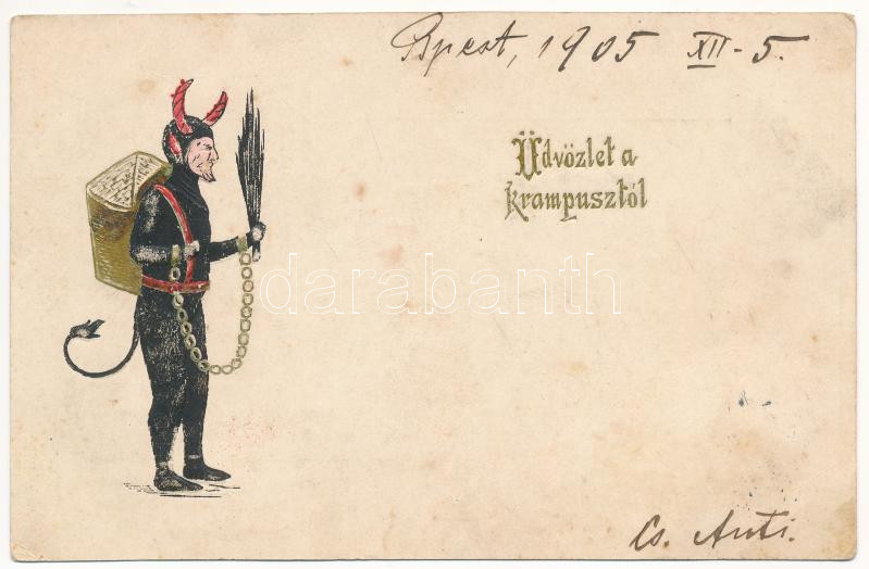 1905 Üdvözlet a Krampusztól! dombornyomott / Krampus. embossed (EK)