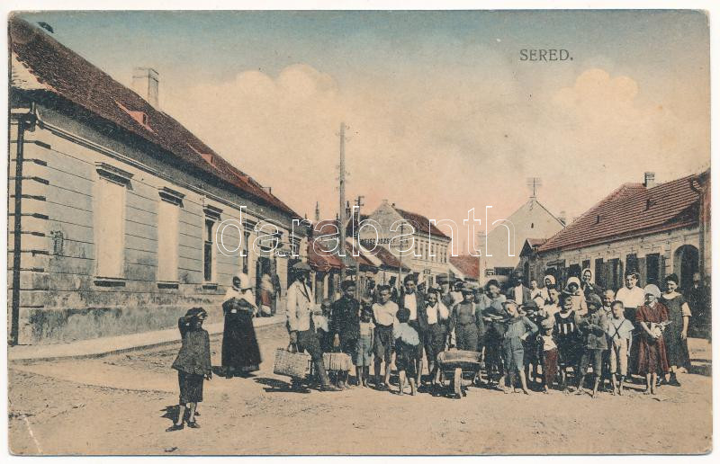 Szered, Vág-Szered, Vágszered, Sered; Fő tér, Eduard Schvarc és Weisz József üzlete / main square, shops (EK)