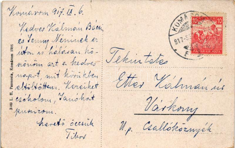 1917 Komárom, Komárnó; Duna és úszó vízi hajómalmok, hajómalom / Danube river and floating boat (ship) mills (kis szakadás / small tear) - Image 2