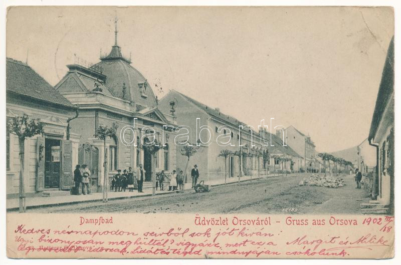 1902 Orsova, Dampfbad / gőzfürdő, üzlet. Hutterer G. / steam spa, shop (EK)