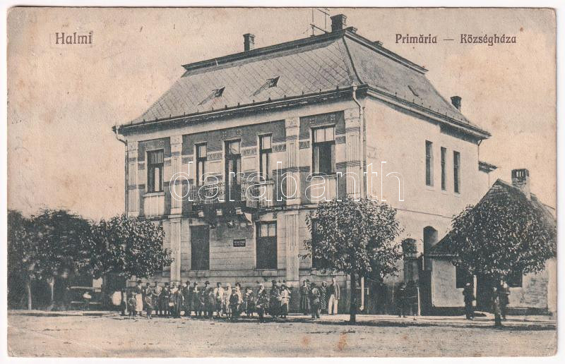 1924 Halmi, Halmeu; Községháza. Friedmann nyomda kiadása / Primaria / town hall (ázott / wet damage)