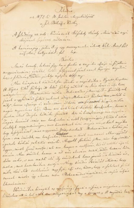 1872 Toldy (Schedel) Ferenc (1805-1875) irodalomtörténész, a tudós társaság titkára autográf soraival és aláírásával kiegészített levél, melyet Horvát Árpád (1820-1894) történész írt a Magyar Irodalmi Szorgalmi Díj