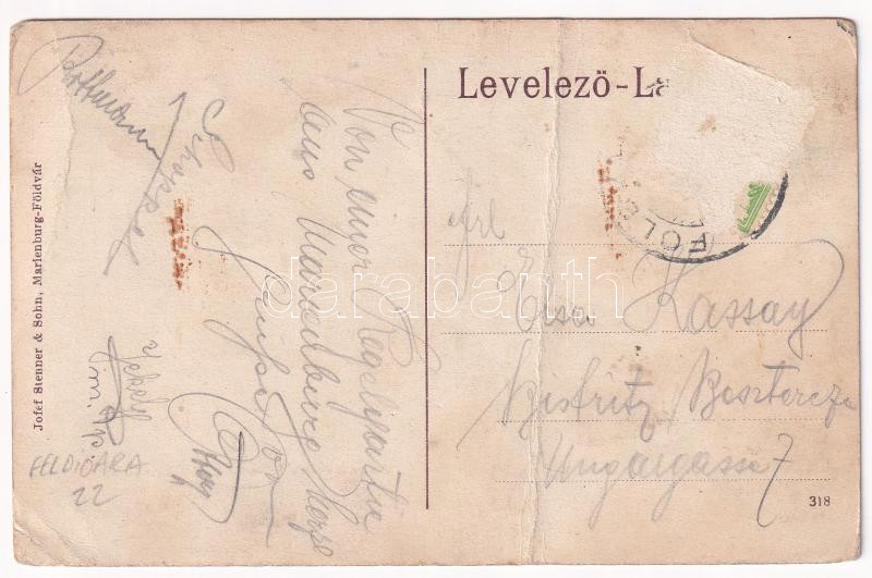Barcaföldvár, Földvár, Marienburg, Feldioara; Studenten-Denkmal, Aufschrift im Inneren des Denkmals / Diákemlékmű (az 1612. október 14-iki csatában elesett 39 brassói diák emlékére), belső. Josef Stenner és fia kiadása / heroic - Image 2