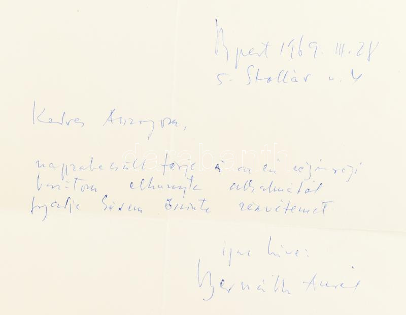 1969 Bernáth Aurél (1895-1982) festőművész aláírt, autográf levele - Image 2
