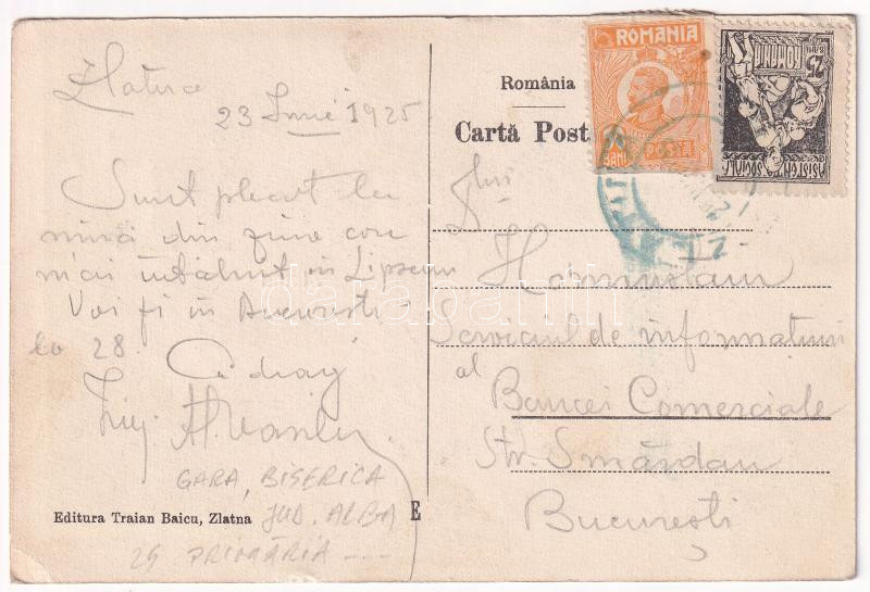 1925 Zalatna, Zlatna; Vedere generala, Bisericile romane, Gara, Primaria, Valea bulzului / látkép télen, vasútállomás, Román templomok, Városháza, völgy. Traian Baicu kiadása / general view in winter, railway station, Romanian churches, - Image 2