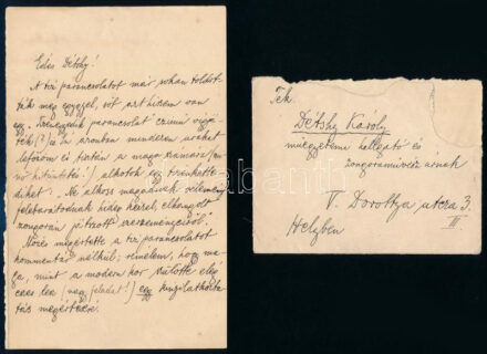 1899 Szirmay Albert (1880-1937) zeneszerző autográf levele 'Édes Détshy' megszólítással humoros hangnemben, egyben szilveszteri jókívánságaival.Décsy Károly zongoraművésznek Kettő beírt oldal borítékkal