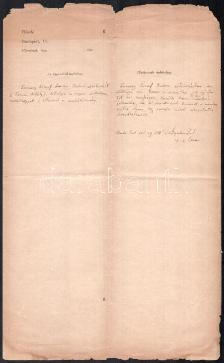 1871 Gyulai Pál (1826-1909) irodalomtörténész, író autográf sorai bölcsészkari dokumentumon Ferenczy József tudori értekezéséről. Sérült