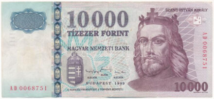 1999. 10.000Ft 'AD 0068751' T:III / Hungary 1999. 10.000 Forint 'AD 0068751' C:F Adamo F58B3