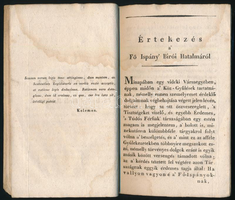 Nárai Náray Antal: Értekezés a' Fő-Ispány Birói Hatalmáról. Pest, 1823., Füskúti Landerer Lajos, 45 p. Korabeli papírkötésben, foltos. Ritka! - Image 3