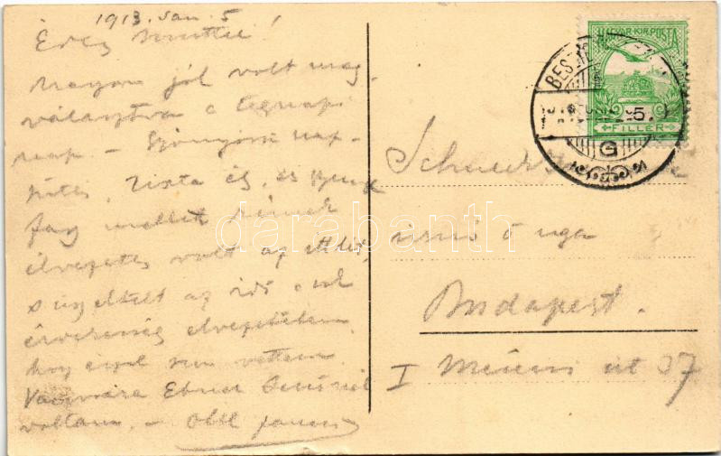 1913 Besztercebánya, Banská Bystrica; Alsó garami híd / Hron riverside with bridge (apró szakadás / tiny tear) - Image 2