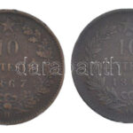 Olaszország 1866OM 10c bronz 'II. Viktor Emánuel' + 1867H 10c Br 'II. Viktor Emánuel' Birmingham verdejel T:VF Italy 1866OM 10 Centesimi bronz 'Vittorio Emanuele II' + 1867H 10 Centesimi bronz 'Vittorio Emanuele II' Birmingham mint mark
