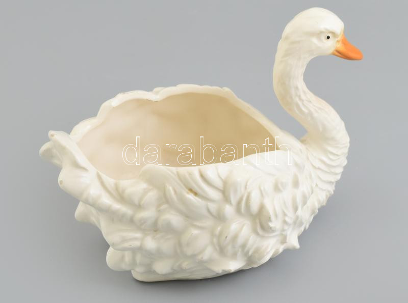 Hattyú kínáló, fajansz, jelzett, kis mázlepattanások, h: 24 cm