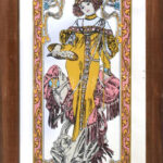 4 db Mucha dísztükör- a Négy évszak, fakeretben, kis kopásokkal, 30x15 cm - Image 2