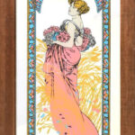 4 db Mucha dísztükör- a Négy évszak, fakeretben, kis kopásokkal, 30x15 cm - Image 3