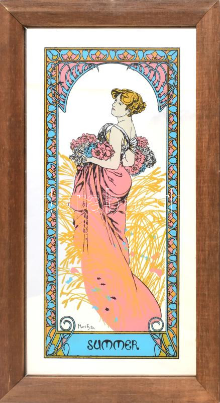 4 db Mucha dísztükör- a Négy évszak, fakeretben, kis kopásokkal, 30x15 cm - Image 3