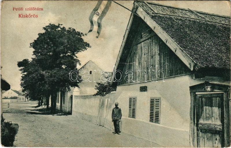 1911 Kiskőrős, Petőfi szülőháza + 'ZIMONY-BUDAPEST 17. SZ.' vasúti mozgóposta