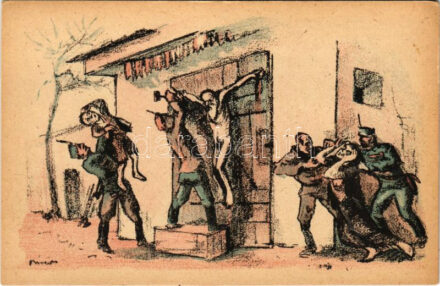 Nézd azt a zsidó apádat! Fehérterror Magyarországon. Verlag der Arbeiter-Buchhandlung / White Terror in Hungary, left-wing propaganda card, Judaica s: Bíró s: Bíró Mihály