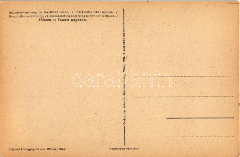 Házkutatás fehér módon. Fehérterror Magyarországon. Verlag der Arbeiter-Buchhandlung / White Terror in Hungary, left-wing propaganda card, Judaica s: Bíró s: Bíró Mihály - Image 2