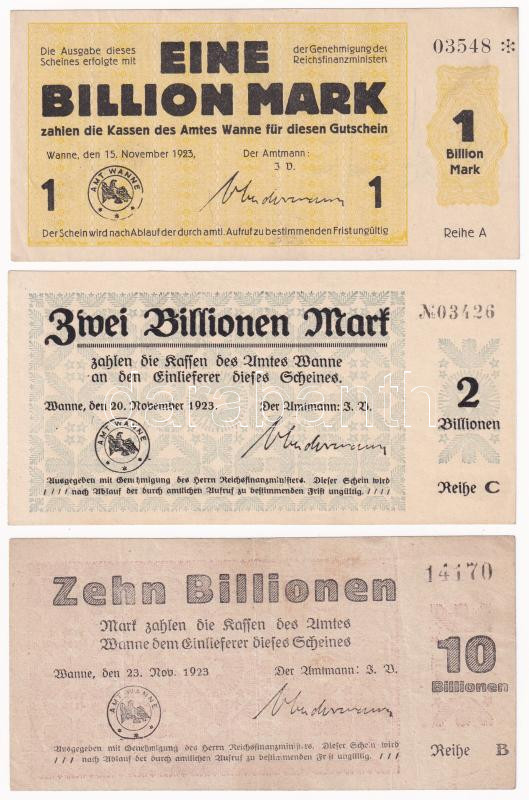 Német Birodalom / Weimari Köztársaság / Wanne 1923. 1.000.000.000.000M + 2.000.000.000.000M + 10.000.000.000.000M T:AU-F / German Empire / Weimar Republic / Wanne 1923. 1.000.000.000.000M + 2.000.000.000.000M + 10.000.000.000.000M C:AU-F