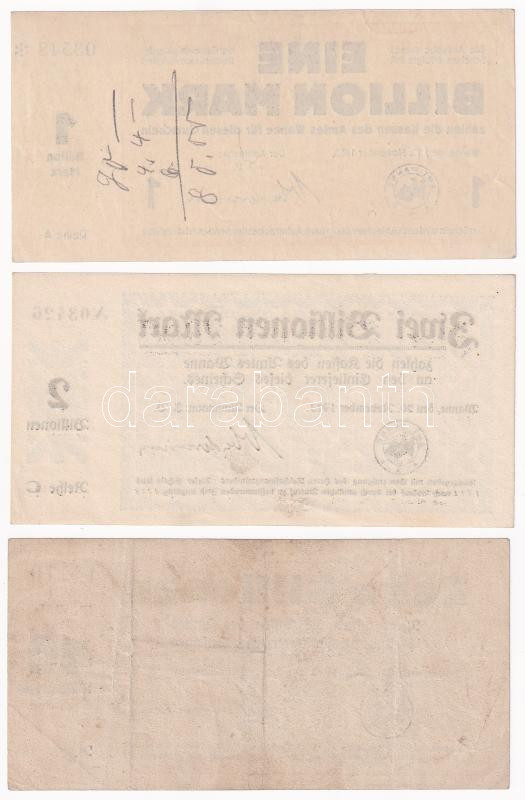 Német Birodalom / Weimari Köztársaság / Wanne 1923. 1.000.000.000.000M + 2.000.000.000.000M + 10.000.000.000.000M T:AU-F / German Empire / Weimar Republic / Wanne 1923. 1.000.000.000.000M + 2.000.000.000.000M + 10.000.000.000.000M C:AU-F - Image 2