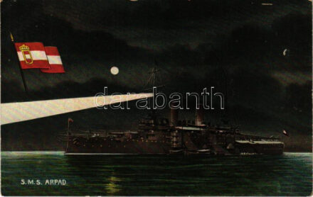 SMS Árpád az Osztrák-Magyar Haditengerészet Habsburg-osztályú csatahajó este / K.u.K. Kriegsmarine Schlachtschiff am Nacht / SMS Árpád Austro-Hungarian Navy Habsburg-class pre-dreadnought battleship at night. G. Fano, Pola, 1908/9. No. 23.
