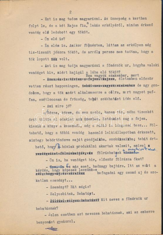 cca 1960 Örkény István (1912-1979) író saját kezű javításaival ellátott Happening c. művének gépelt kézirata 5 lapon. - Image 3