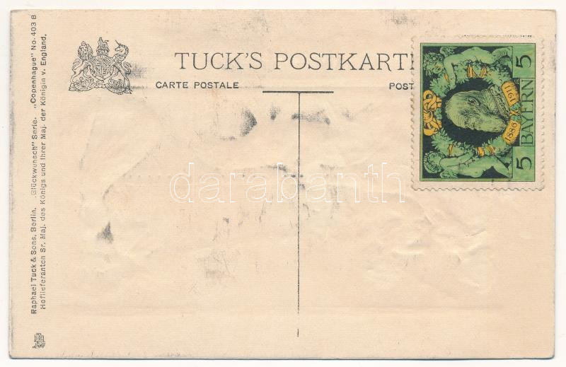 Herzlichen Glückwunsch. Raphael Tuck & Sons 'Glückwunsch' Serie 'Copenhague' No. 403. B. Embossed Art Nouveau litho, unsigned Raphael Kirchner (r) - Image 2