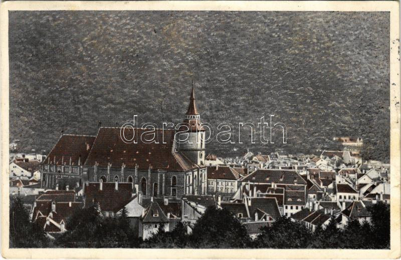 1927 Brassó, Kronstadt, Brasov; látkép, Fekete templom / general view, church (EK)