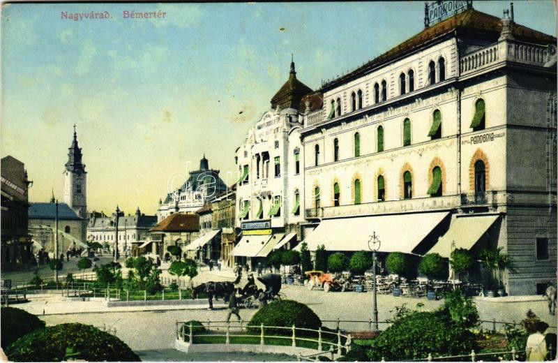 Nagyvárad, Oradea; Bémer tér, Pannonia szálloda. Lang József kiadása / square, hotel (EK)