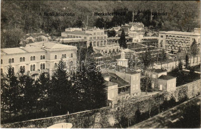 Herkulesfürdő, Baile Herculane; A fürdő központja. Deixner Fanny kiadása / Mittelpunkt / spa, baths