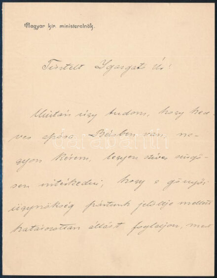 cca 1914 gróf Tisza István (1861-1918) miniszterelnök autográf levele 'Tisztelt Igazgató Úr!' megszólítással