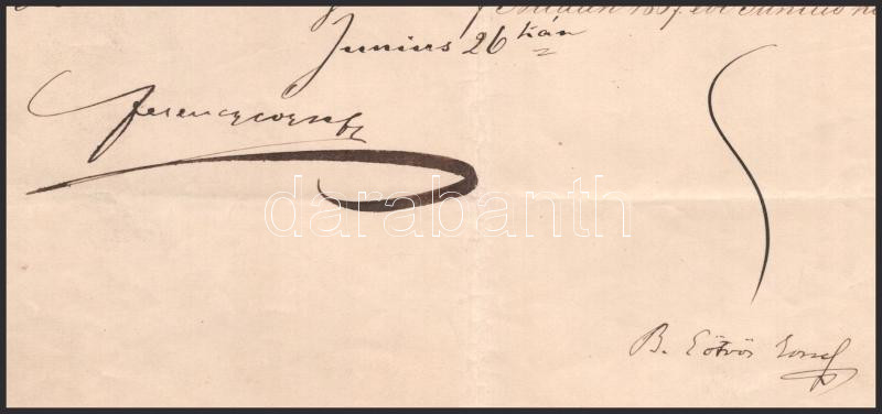 1867 Ferenc József császár és király és Báró Eötvös József (1813-1871) jogász, író, vallás- és közoktatásügyi miniszter, a Magyar Tudományos Akadémia elnöke (1866-1871) autográf aláírással ellátott hivatali okmánya, az - Image 2