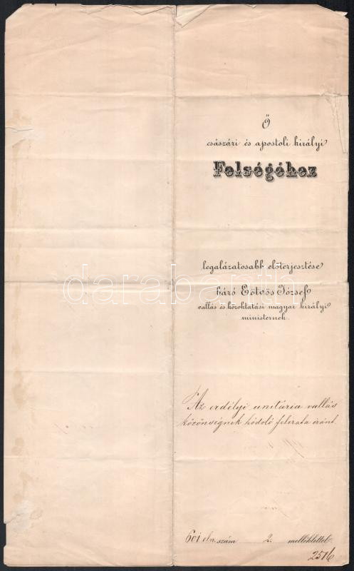 1867 Ferenc József császár és király és Báró Eötvös József (1813-1871) jogász, író, vallás- és közoktatásügyi miniszter, a Magyar Tudományos Akadémia elnöke (1866-1871) autográf aláírással ellátott hivatali okmánya, az - Image 4
