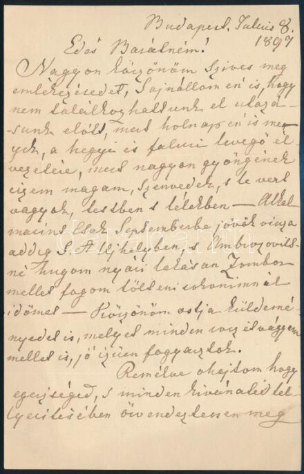 1897 Ruttkayné Kossuth Lujza (1815-1902) Kossuth Lajos lánytestvérének autográf levele barátnőjének, két beírt oldalon