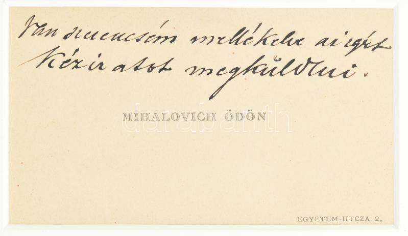 1922 Mihalovich Ödön (1842-1929), a Zeneakadémia igazgatójának öt magát ábrázoló autográf fotólapja, valamint névjegykártyája. Üvegezett keretben - Image 2