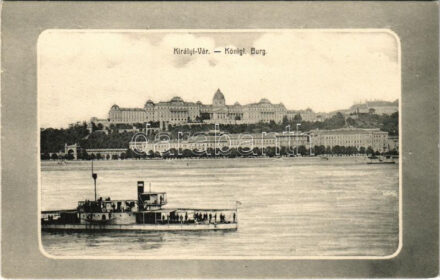 Császári és Királyi Haditengerészet Dunaflottilla monitorja a Királyi várnál Budapesten / K.u.K. Kriegsmarine Donauflottille / Austro-Hungarian Navy Danube Fleet River Guard ship near the Royal Castle in Budapest (non PC) (EB)