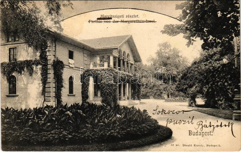 1902 Budapest XIII. Margitsziget, Alsó margitszigeti lak, villa. Divald Károly 59. sz. (EK)