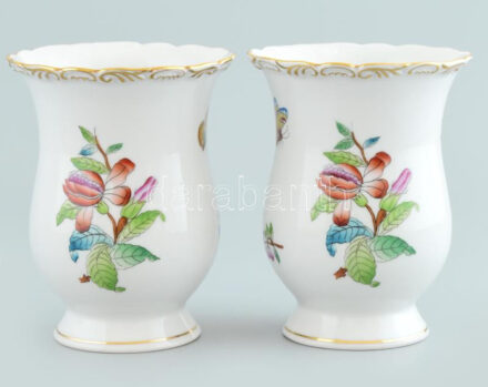 2db Herendi Viktória mintás váza, jelzett, kopásokkal, m: 12 cm