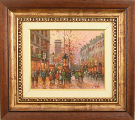 Kovács József (1948-): Paris I. Olaj, farost, jelzett, fa keretben, 20x25 cm