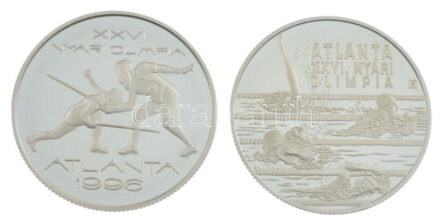 1994-1995. 1000Ft Ag 'XXVI. Nyári Olimpia - Atlanta - Úszás, Vívás' (2xklf) közös tanúsítvánnyal, dísztokban T:PP kis fo. Adamo EM137,143