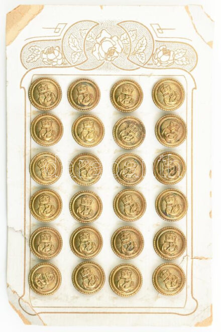 cca 1914 M. Kir. Folyamőrség 24 db gombja, eredeti csomagolásban. / Hungarian Royal River Guard, 24 pc. buttons in original packing